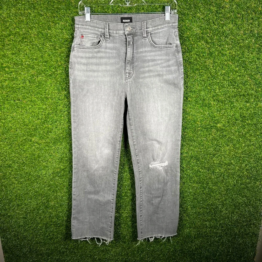 Hudson Womens Grey‎ High Rise Straight Leg Distressed Raw Hem Jeans Size 26
